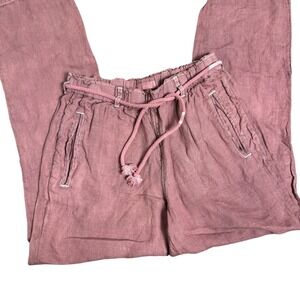 C&C California Women Mauve 100% Linen Paperbag Waist Drawstring Pants Small